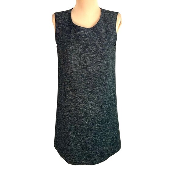 Theory Tweed Shift Dress Size 8 Charcoal Marled Virgin Wool Blend Neutral Muted - Picture 2 of 9